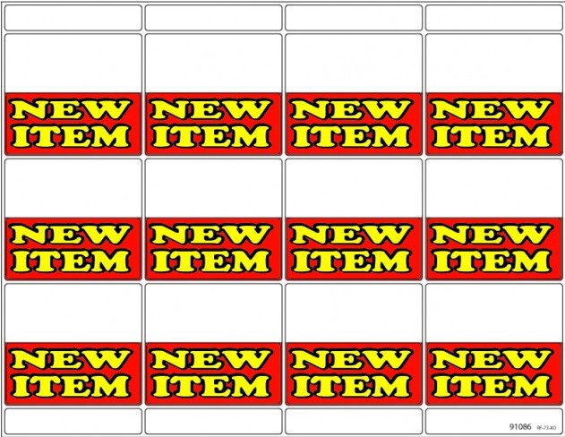 91086: 12Up 'New Item' Red/Yellow Vinyl (100 pk)
